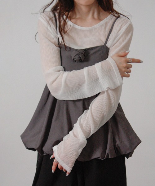 Social GIRL(ソーシャルガール)の「プリーツ ラメ 袖ギャザートップス 長袖トップス(Tシャツ/カットソー・レディース・チャコール/オフホワイト/ミント・M)」の9枚目の写真