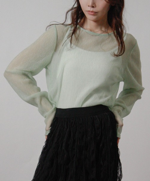 Social GIRL(ソーシャルガール)の「プリーツ ラメ 袖ギャザートップス 長袖トップス(Tシャツ/カットソー・レディース・チャコール/オフホワイト/ミント・M)」の11枚目の写真