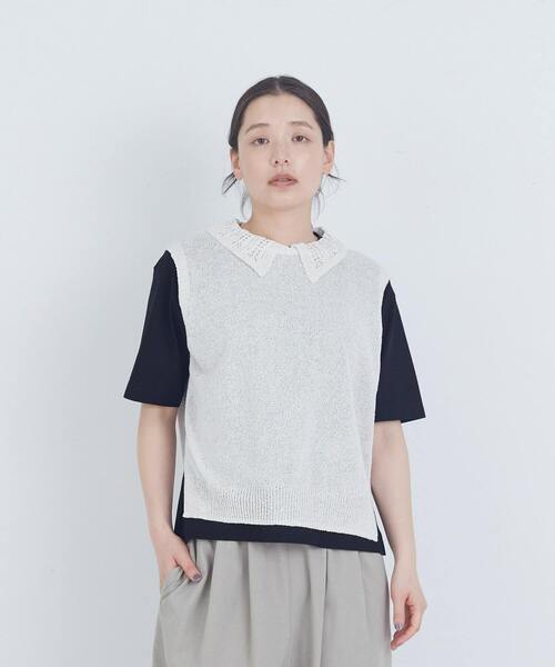 ADIEU TRISTESSE（アデュートリステス）の「TSUMUGI透かし襟ベスト（ベスト・レディース・オフホワイト/レッド/ネイビー・FREE）」の2枚目の写真