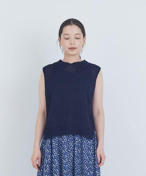 ADIEU TRISTESSE（アデュートリステス）の「TSUMUGI透かし襟ベスト（ベスト・レディース・オフホワイト/レッド/ネイビー・FREE）」の8枚目の写真