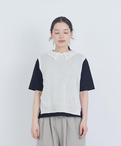 ADIEU TRISTESSE（アデュートリステス）の「TSUMUGI透かし襟ベスト（ベスト・レディース・オフホワイト/レッド/ネイビー・FREE）」の14枚目の写真