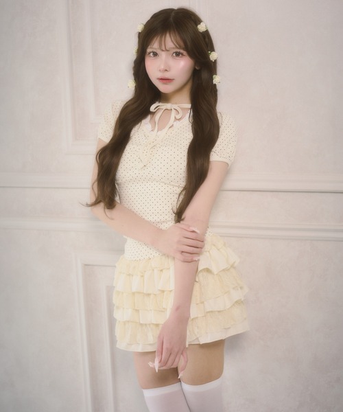 PHILLY(フィリー)の「レースコンビフリルミニスカート(スカート・レディース・アイボリー/ブラック・FREE)」の14枚目の写真