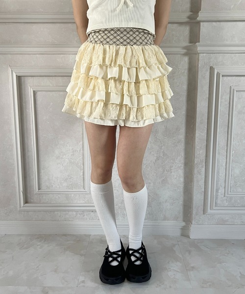 PHILLY(フィリー)の「レースコンビフリルミニスカート(スカート・レディース・アイボリー/ブラック・FREE)」の8枚目の写真