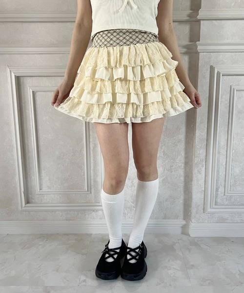 PHILLY(フィリー)の「レースコンビフリルミニスカート(スカート・レディース・アイボリー/ブラック・FREE)」の10枚目の写真