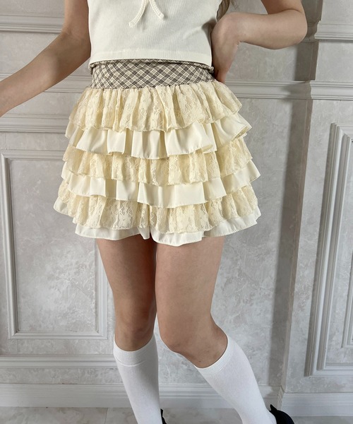 PHILLY(フィリー)の「レースコンビフリルミニスカート(スカート・レディース・アイボリー/ブラック・FREE)」の7枚目の写真