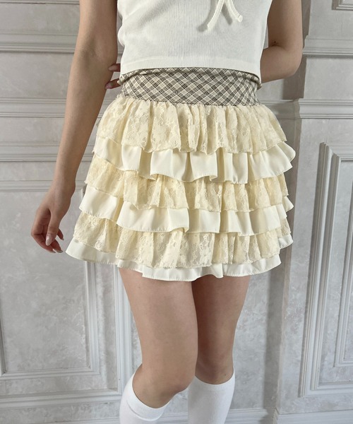PHILLY(フィリー)の「レースコンビフリルミニスカート(スカート・レディース・アイボリー/ブラック・FREE)」の6枚目の写真