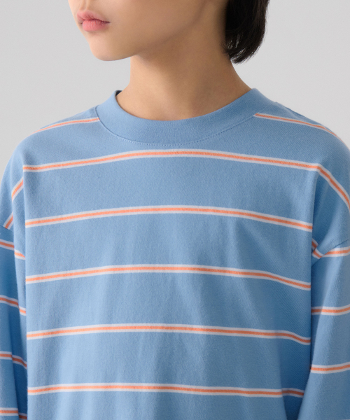 MUSINSA STANDARD KIDS（ムシンサスタンダードキッズ）の「マルチストライプクルーネック長袖Tシャツ2 [スカイブルー]（Tシャツ/カットソー・レディース・その他・100/110/120/130/140/150/160）」の4枚目の写真
