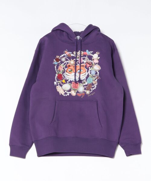 KawaeKayo(カワエカヨ)の「パーカー トラと真珠(パーカー・レディース・パープル/オレンジ・M/L/XL)」の1枚目の写真