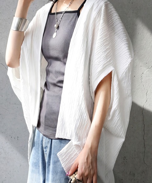 antiqua（アンティカ）の「2way ジャガード カーディガン（カーディガン/ボレロ・レディース・ホワイト/ブラック・ONESIZE）」の5枚目の写真