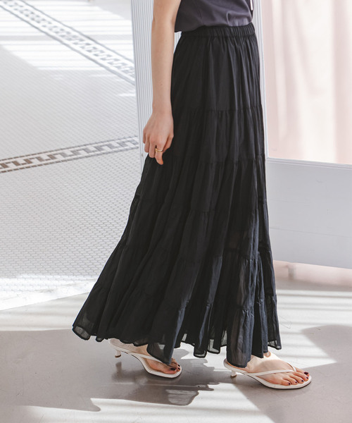 Couture d'adam(クチュールドアダム)の「COUTURE D'ADAM/クチュールドアダム SushiVoile Tiered Skirt(スカート・レディース・ベージュ/ブラック・38)」の2枚目の写真