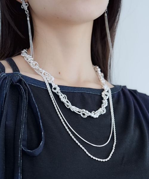 HARE（ハレ）の「2PMIXチェーンネックレス(HARE)（ネックレス・レディース・シルバー/ホワイト・FREE）」の3枚目の写真