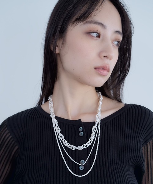 HARE（ハレ）の「2PMIXチェーンネックレス(HARE)（ネックレス・レディース・シルバー/ホワイト・FREE）」の6枚目の写真