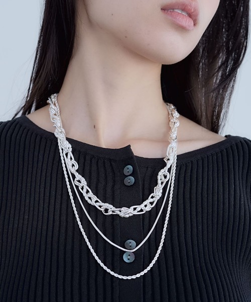 HARE（ハレ）の「2PMIXチェーンネックレス(HARE)（ネックレス・レディース・シルバー/ホワイト・FREE）」の7枚目の写真