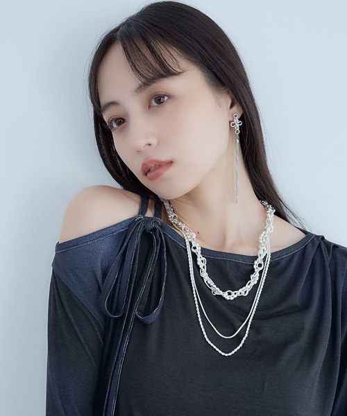 HARE（ハレ）の「2PMIXチェーンネックレス(HARE)（ネックレス・レディース・シルバー/ホワイト・FREE）」の8枚目の写真