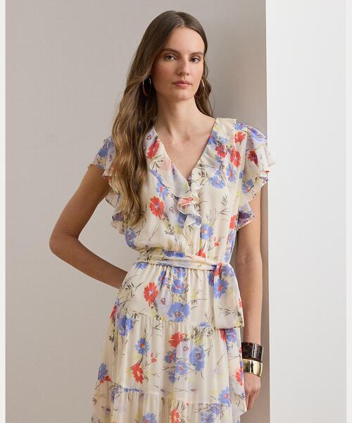 LAUREN RALPH LAUREN(ローレン ラルフ ローレン)の「フローラル ベルテッド ジョーゼット ティアード ドレス(ワンピース・レディース・ホワイト・4/6/8/10/00/2/0)」の2枚目の写真