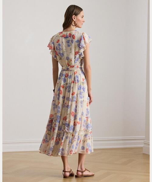 LAUREN RALPH LAUREN(ローレン ラルフ ローレン)の「フローラル ベルテッド ジョーゼット ティアード ドレス(ワンピース・レディース・ホワイト・4/6/8/10/00/2/0)」の3枚目の写真