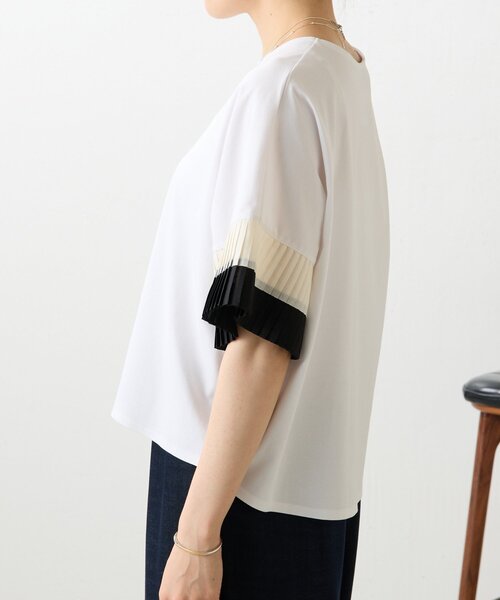BEARDSLEY（ビアズリー）の「プリーツソデカットソー（Tシャツ/カットソー・レディース・ホワイト/ブラック・FREE）」の14枚目の写真