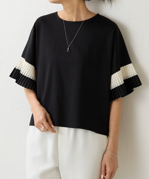 BEARDSLEY（ビアズリー）の「プリーツソデカットソー（Tシャツ/カットソー・レディース・ホワイト/ブラック・FREE）」の21枚目の写真