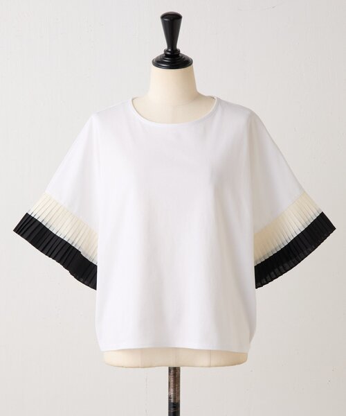 BEARDSLEY（ビアズリー）の「プリーツソデカットソー（Tシャツ/カットソー・レディース・ホワイト/ブラック・FREE）」の5枚目の写真