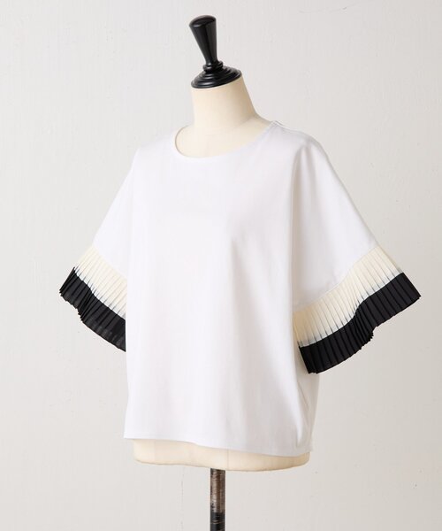 BEARDSLEY（ビアズリー）の「プリーツソデカットソー（Tシャツ/カットソー・レディース・ホワイト/ブラック・FREE）」の6枚目の写真