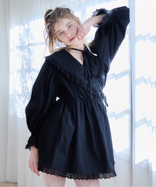 etre loin（エトルワン）の「French letter collar wrap mini dress（ワンピース・レディース・ホワイト/ブラック・M）」の2枚目の写真