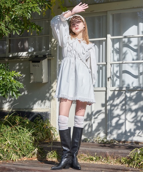 etre loin（エトルワン）の「French letter collar wrap mini dress（ワンピース・レディース・ホワイト/ブラック・M）」の6枚目の写真