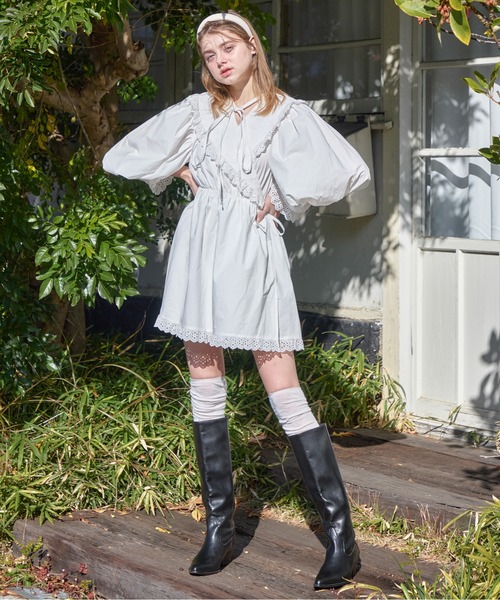 etre loin（エトルワン）の「French letter collar wrap mini dress（ワンピース・レディース・ホワイト/ブラック・M）」の5枚目の写真