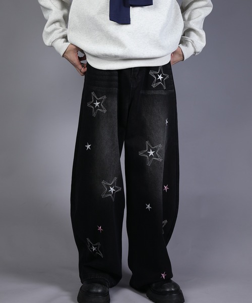 HOOK（フック）の「HOOK -select- 　スター刺繍デザイン ワイドデニムパンツ（デニムパンツ・メンズ・ブラック/ブルー・L/XL/M）」の16枚目の写真