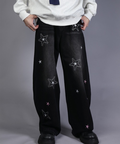 HOOK（フック）の「HOOK -select- 　スター刺繍デザイン ワイドデニムパンツ（デニムパンツ・メンズ・ブラック/ブルー・L/XL/M）」の18枚目の写真