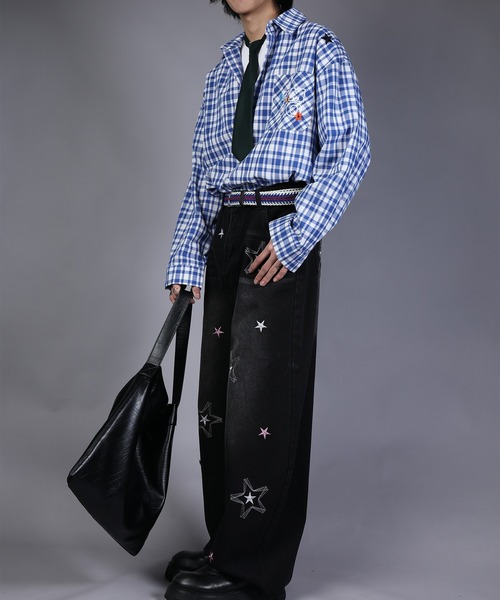 HOOK（フック）の「HOOK -select- 　スター刺繍デザイン ワイドデニムパンツ（デニムパンツ・メンズ・ブラック/ブルー・L/XL/M）」の21枚目の写真