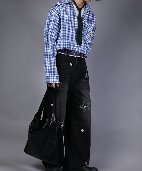 HOOK（フック）の「HOOK -select- 　スター刺繍デザイン ワイドデニムパンツ（デニムパンツ・メンズ・ブラック/ブルー・L/XL/M）」の22枚目の写真