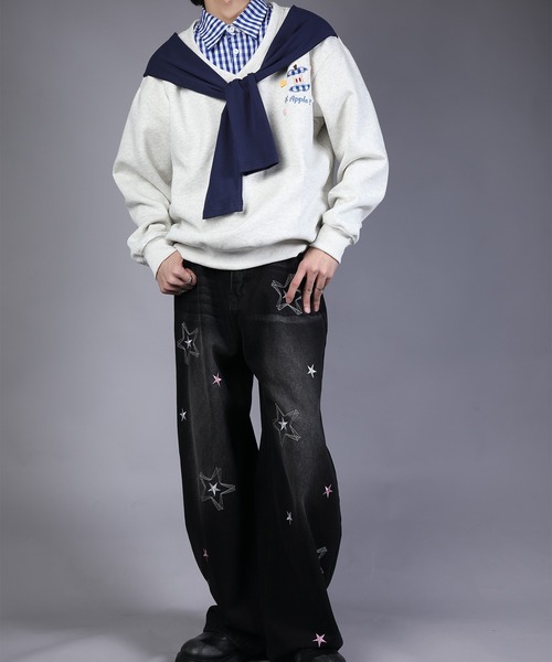 HOOK（フック）の「HOOK -select- 　スター刺繍デザイン ワイドデニムパンツ（デニムパンツ・メンズ・ブラック/ブルー・L/XL/M）」の13枚目の写真