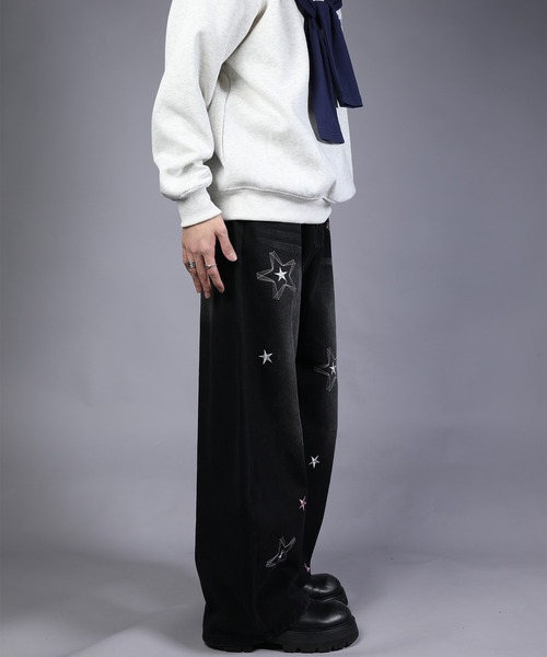 HOOK（フック）の「HOOK -select- 　スター刺繍デザイン ワイドデニムパンツ（デニムパンツ・メンズ・ブラック/ブルー・L/XL/M）」の14枚目の写真