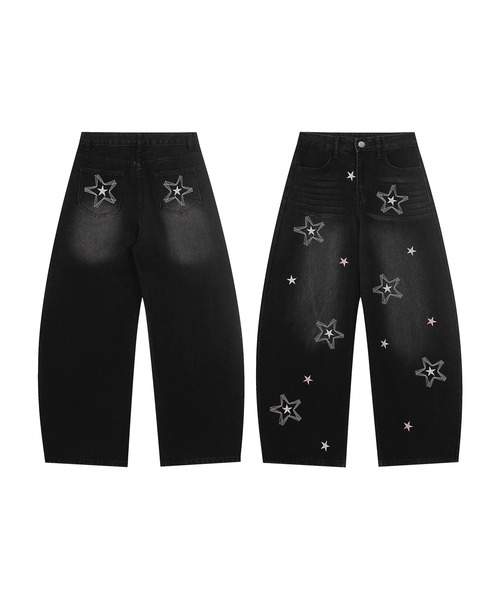 HOOK（フック）の「HOOK -select- 　スター刺繍デザイン ワイドデニムパンツ（デニムパンツ・メンズ・ブラック/ブルー・L/XL/M）」の3枚目の写真