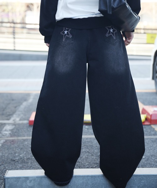 HOOK（フック）の「HOOK -select- 　スター刺繍デザイン ワイドデニムパンツ（デニムパンツ・メンズ・ブラック/ブルー・L/XL/M）」の10枚目の写真