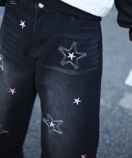 HOOK（フック）の「HOOK -select- 　スター刺繍デザイン ワイドデニムパンツ（デニムパンツ・メンズ・ブラック/ブルー・L/XL/M）」の12枚目の写真