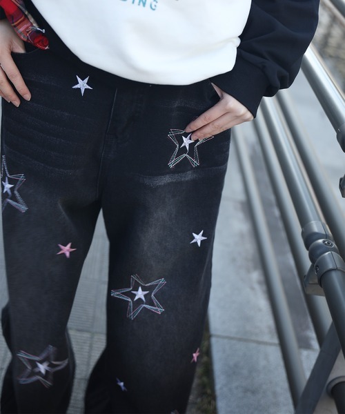 HOOK（フック）の「HOOK -select- 　スター刺繍デザイン ワイドデニムパンツ（デニムパンツ・メンズ・ブラック/ブルー・L/XL/M）」の11枚目の写真