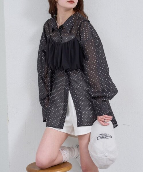 mystic（ミスティック）の「【着回し抜群/SETアイテム】シアーシャツビスチェSET（シャツ/ブラウス・レディース・ブラック/オフホワイト/アイボリー・FREE）」の3枚目の写真