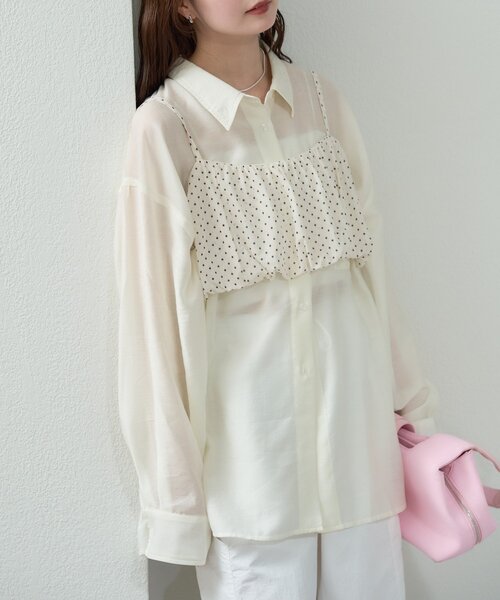 mystic（ミスティック）の「【着回し抜群/SETアイテム】シアーシャツビスチェSET（シャツ/ブラウス・レディース・ブラック/オフホワイト/アイボリー・FREE）」の6枚目の写真