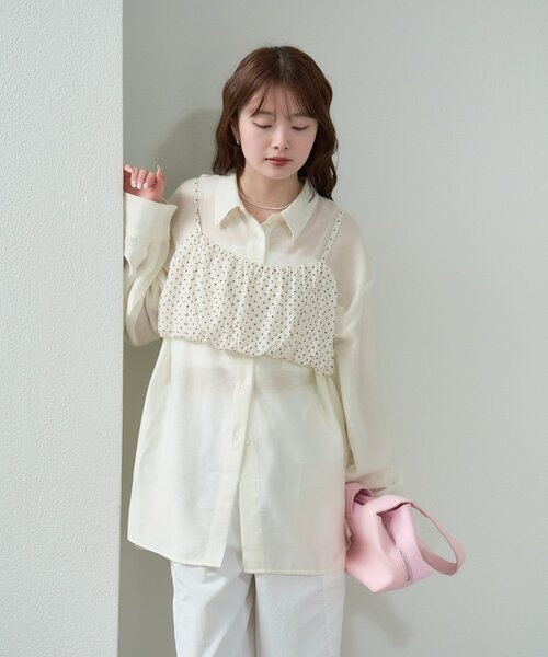 mystic（ミスティック）の「【着回し抜群/SETアイテム】シアーシャツビスチェSET（シャツ/ブラウス・レディース・ブラック/オフホワイト/アイボリー・FREE）」の9枚目の写真