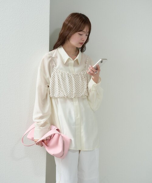 mystic（ミスティック）の「【着回し抜群/SETアイテム】シアーシャツビスチェSET（シャツ/ブラウス・レディース・ブラック/オフホワイト/アイボリー・FREE）」の10枚目の写真