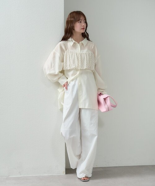 mystic（ミスティック）の「【着回し抜群/SETアイテム】シアーシャツビスチェSET（シャツ/ブラウス・レディース・ブラック/オフホワイト/アイボリー・FREE）」の14枚目の写真