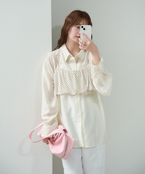 mystic（ミスティック）の「【着回し抜群/SETアイテム】シアーシャツビスチェSET（シャツ/ブラウス・レディース・ブラック/オフホワイト/アイボリー・FREE）」の18枚目の写真