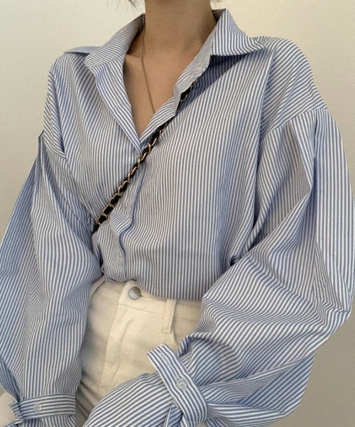 mielu(ミエル)の「ボリュームスリーブストライプシャツ(シャツ/ブラウス・レディース・ブラック/ブルー・LARGE)」の11枚目の写真
