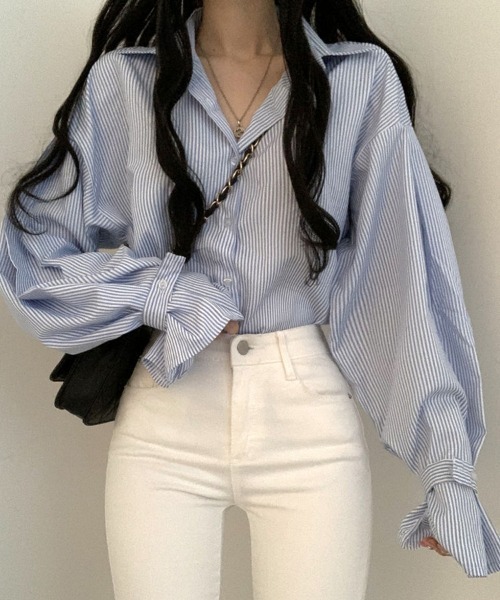 mielu(ミエル)の「ボリュームスリーブストライプシャツ(シャツ/ブラウス・レディース・ブラック/ブルー・LARGE)」の12枚目の写真