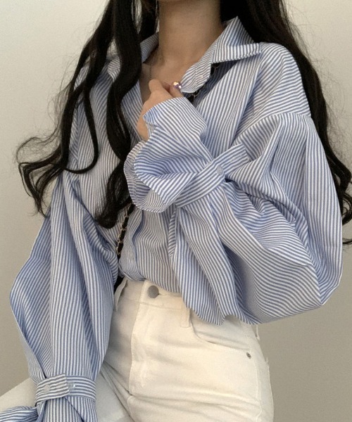mielu(ミエル)の「ボリュームスリーブストライプシャツ(シャツ/ブラウス・レディース・ブラック/ブルー・LARGE)」の15枚目の写真