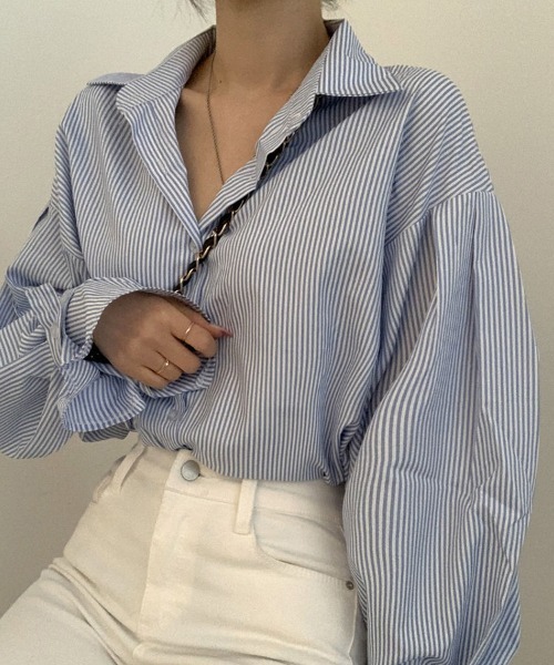 mielu(ミエル)の「ボリュームスリーブストライプシャツ(シャツ/ブラウス・レディース・ブラック/ブルー・LARGE)」の18枚目の写真