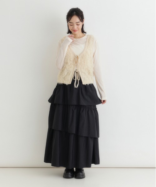 Right-on（ライトオン）の「HONEYSUCKLE ROSE(ハニーサックルローズ)ティアードフリルスカート（スカート・レディース・ブラック/ブラウン・L/M）」の7枚目の写真