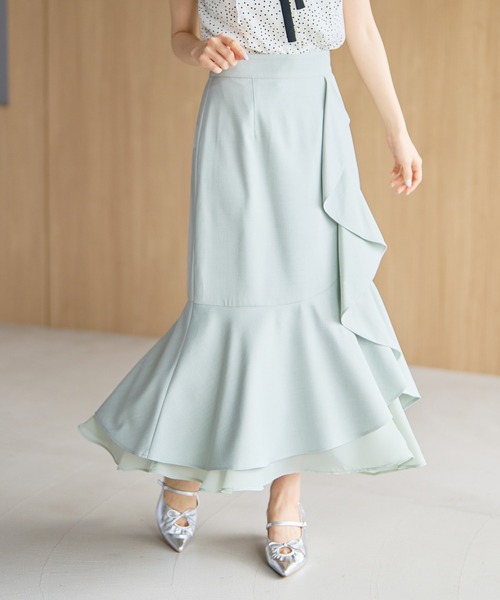 MISCH MASCH（ミッシュマッシュ）の「2026春夏新作 ラッフルティアード裾シアースカート（スカート・レディース・ブラック×ホワイト/ブラック/グリーン・M/S）」の3枚目の写真