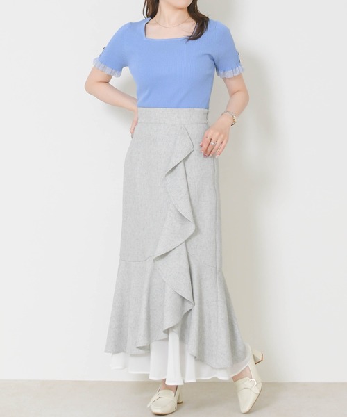 MISCH MASCH（ミッシュマッシュ）の「2026春夏新作 ラッフルティアード裾シアースカート（スカート・レディース・ブラック×ホワイト/ブラック/グリーン・M/S）」の12枚目の写真